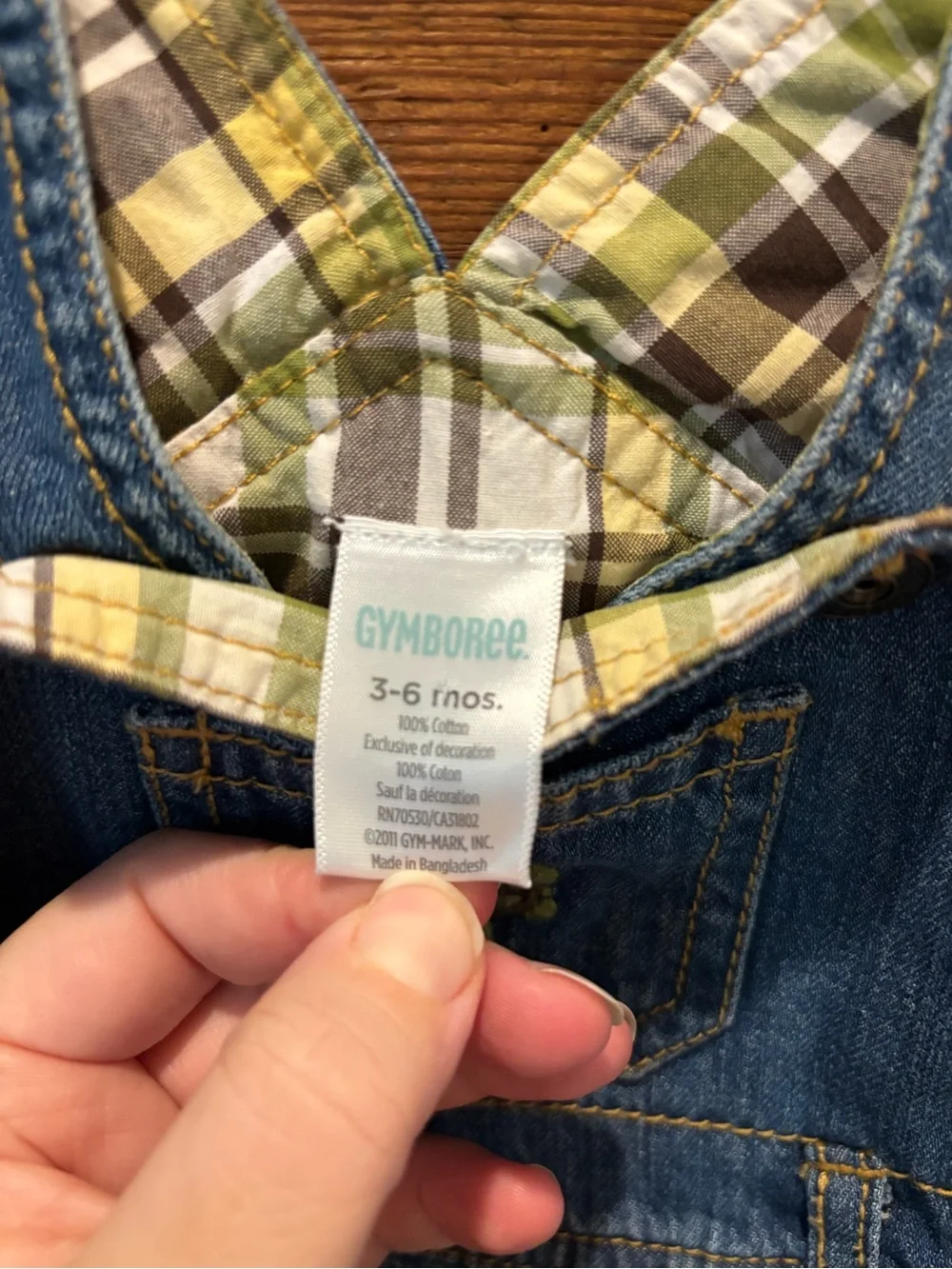 Gymboree Blue Denim Shortall with Plaid Lining